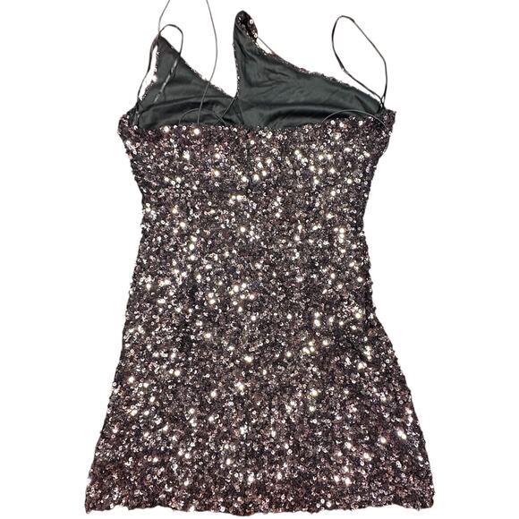 NWT ASTR The Label Sequin Rose Pink (Bronze) and Black Mini Dress Size Large - Picture 3 of 8